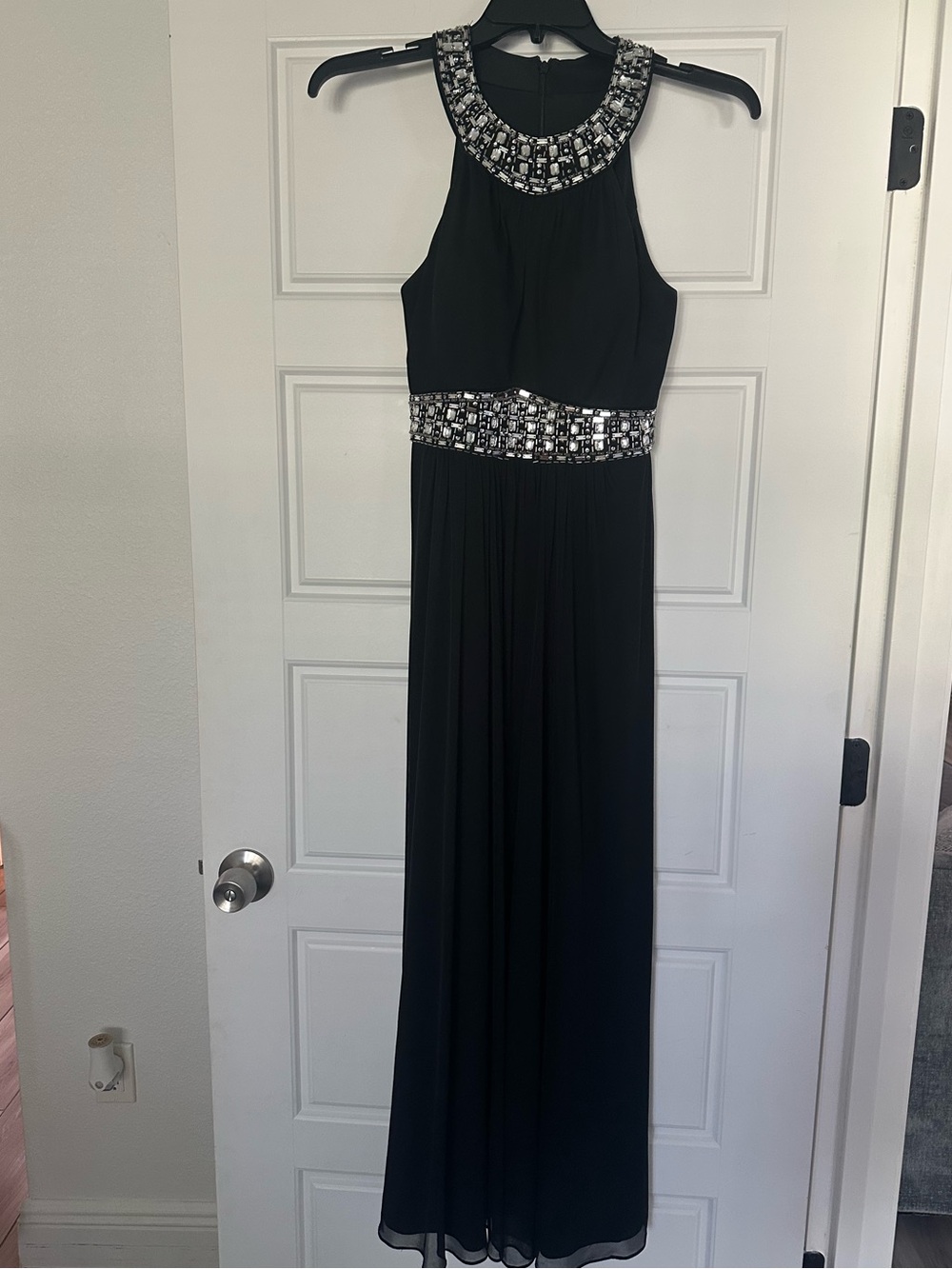 One by Eight Black Embellished Halter Maxi Dress Size 8 Formal Evening Gown